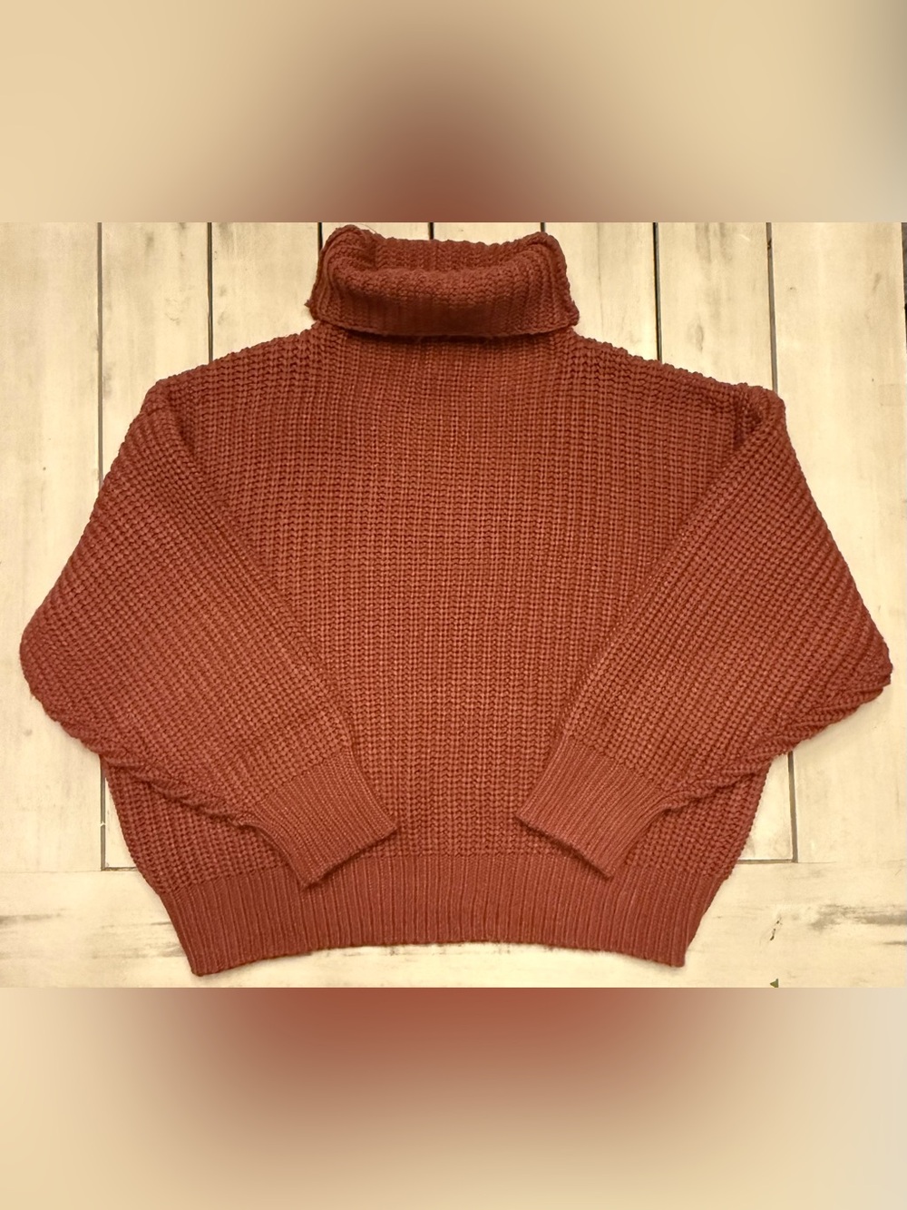 Beginning Boutique Chunky Oversized Knit Turtleneck Sweater Burnt Orange Small